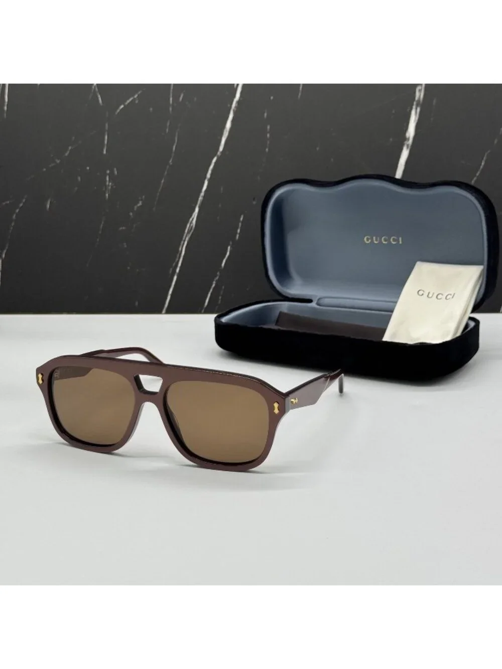 New Gucci GG1263S 003 Brown Unisex Aviator Sunglasses